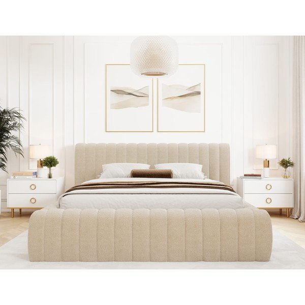 Bež oblazinjena zakonska postelja s prostorom za shranjevanje in z letvenim dnom 140x200 cm Carilla – ELTAP-image-4