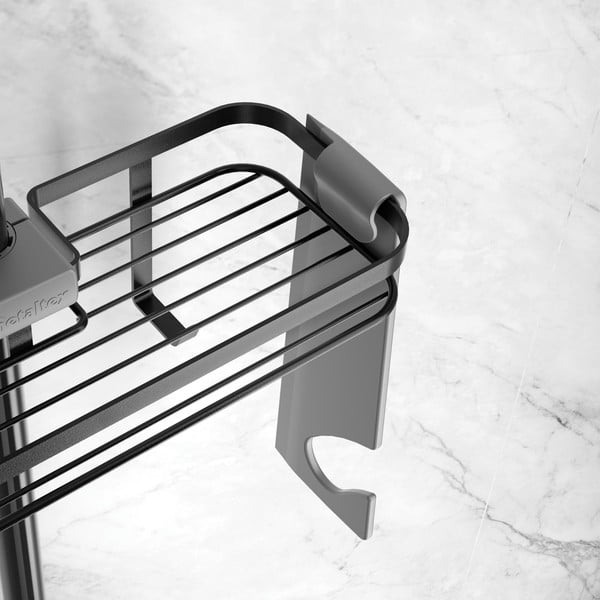 Mat črna jeklena kopalniška polica z namestitvijo brez vrtanja Lava – Metaltex-image-4