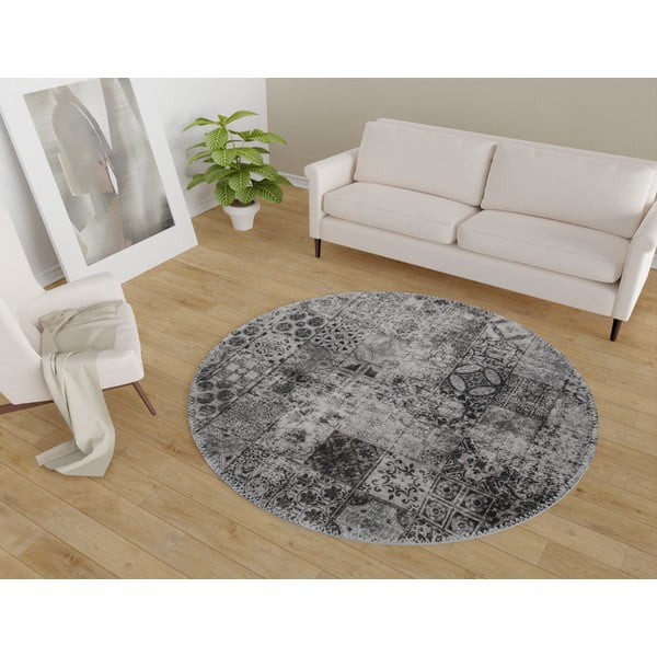 Siva pralna okrogla preproga ø 120 cm – Vitaus-image-1