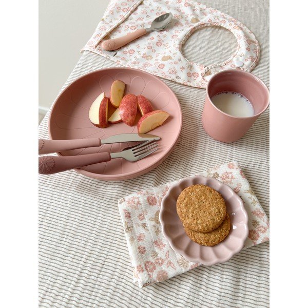 Rdeče-rožnato-oranžen silikonski otroški jedilni pribor 3 ks Rose Mix – Cam Cam Copenhagen-image-1