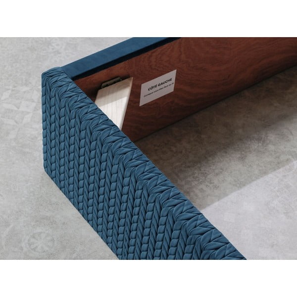 Temno modra oblazinjena zakonska postelja s prostorom za shranjevanje in letvenim dnom 160x200 cm Adele - Bobochic Paris-image-4