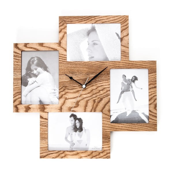 Lesena stenska ura s fotografskim okvirjem Tomasucci Collage