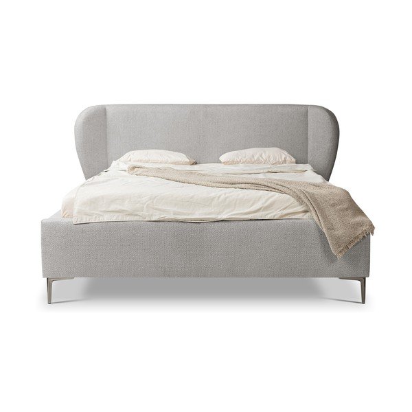 Svetlo siva oblazinjena zakonska postelja z letvenim dnom 180x200 cm Makana – Makamii-image-2