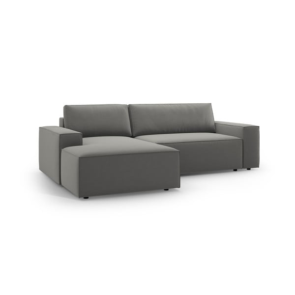 Svetlo siva žametna raztegljiva/s prostorom za shranjevanje kotna sedežna garnitura (levi kot/z ležalnikom) Jodie – Micadoni -image-2