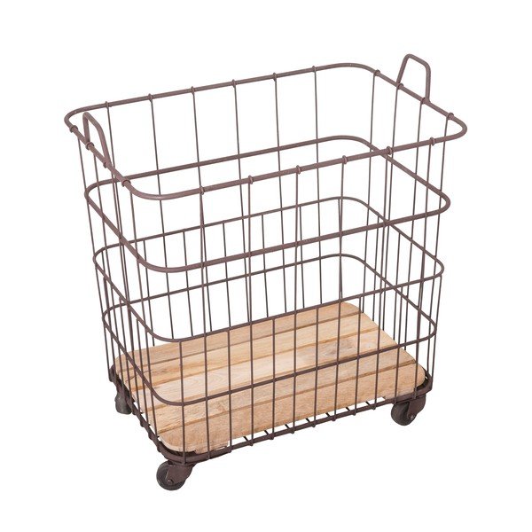 Kovinska košara z elementi iz mangovega lesa Antic Line Panier, 58,5 x 40,5 cm