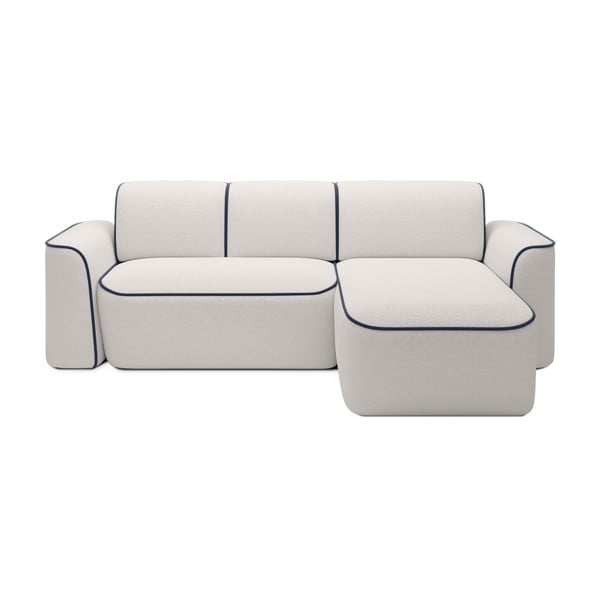 Modra/kremno bela kotna sedežna garnitura iz tkanine bouclé (desni kot/z ležalnikom) Ume – ELTAP