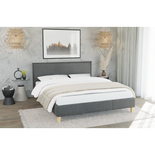 Temno siva oblazinjena zakonska postelja z letvenim dnom 160x200 cm Tina – Ropez-image-3