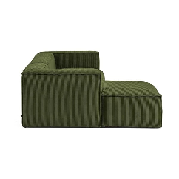 Zelena kotna sedežna garnitura iz rebrastega žameta (levi kot/z ležalnikom) Blok – Kave Home-image-3