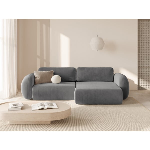 Temno siva žametna raztegljiva/s prostorom za shranjevanje kotna sedežna garnitura Tonale – Cosmopolitan Design-image-1