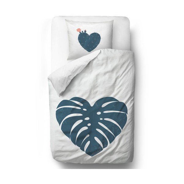 Bombažno satenasto posteljno perilo Butter Kings Heart Monstera, 140 x 200 cm