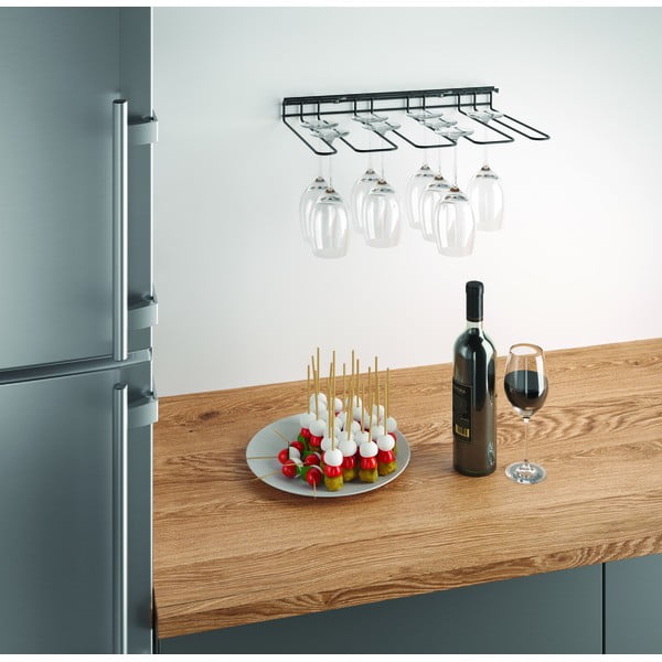 Črno stensko držalo za vinske kozarce Metaltex Wine Glass-image-1