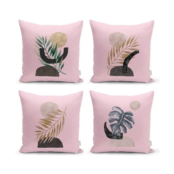 Komplet 4 dekorativnih prevlek za vzglavnik Minimalist Cushion Covers Geometric Leaf Pink, 45 x 45 cm