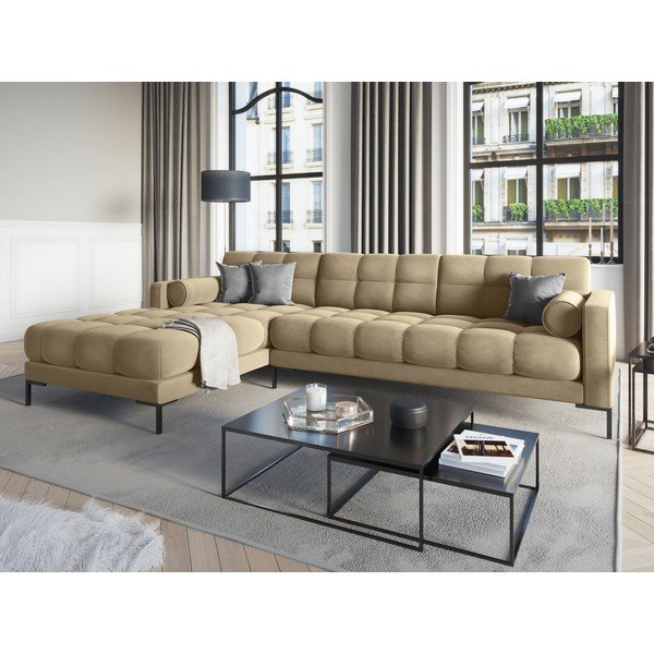 Bež žametna kotna sedežna garnitura Cosmopolitan Design Bali, levi kot-image-1