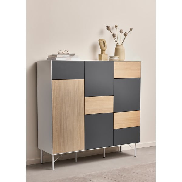 Antracitno siva/naravna visoka komoda v hrastovem dekorju 136x133 cm Edge by Hammel – Hammel Furniture-image-1