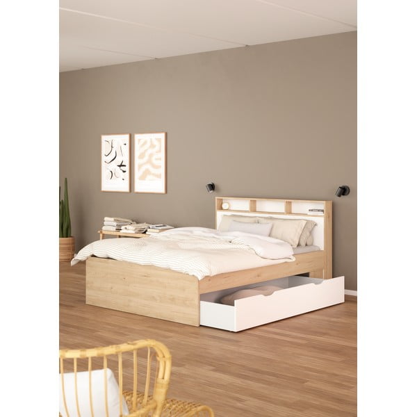 Zakonska postelja v hrastovem dekorju s prostorom za shranjevanje brez letvenega dna 160x200 cm Ikast – Tvilum-image-1