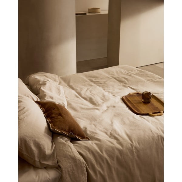 Sivo-bež podaljšana posteljnina za zakonsko posteljo iz mešanice lana 240x220 cm Simmel – Kave Home-image-3