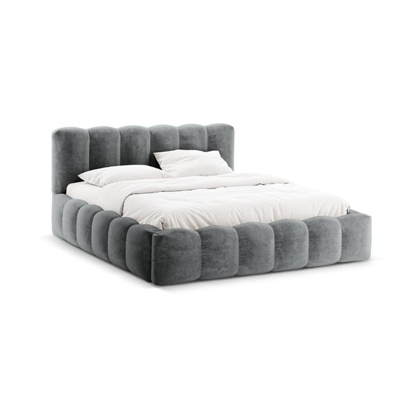 Siva oblazinjena zakonska postelja s prostorom za shranjevanje z letvenim dnom 160x200 cm Lupine – Micadoni Home-image-3