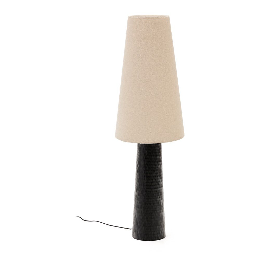 Stoječa svetilka s tekstilnim senčilom v črni in kremno beli barvi (višina 129 cm) Senni