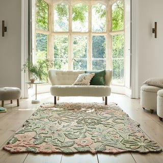 Zelena ročno tkana volnena preproga 200x290 cm Bryony Shaped Floral – Flair Rugs