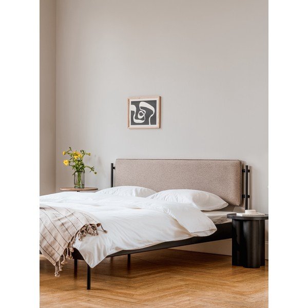 Bela jeklena oblazinjena zakonska postelja z letvenim dnom 160x200 cm Eton Basic – noo.ma-image-1