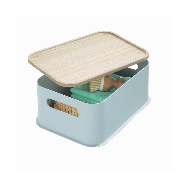 Siva škatla za shranjevanje s pokrovom iz pavlovnije iDesign Eco Handled, 21,3 x 30,2 cm-image-1