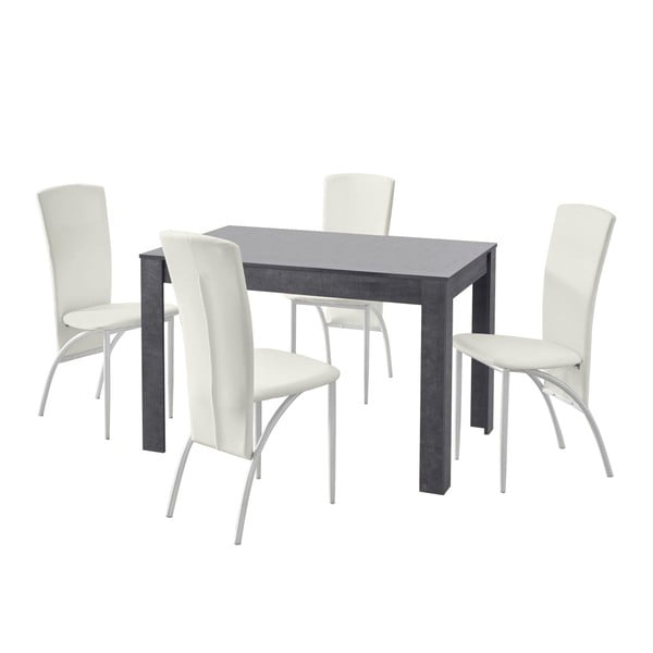 Garnitura jedilne mize in 4 belih jedilnih stolov Støraa Lori Nevada Slate White