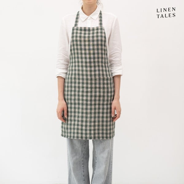 Lanen predpasnik Forest Green Gingham – Linen Tales