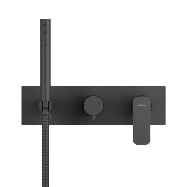 Mat črna vgrajena armatura za tuš (3 izhodi) Spy – Sapho-image-1