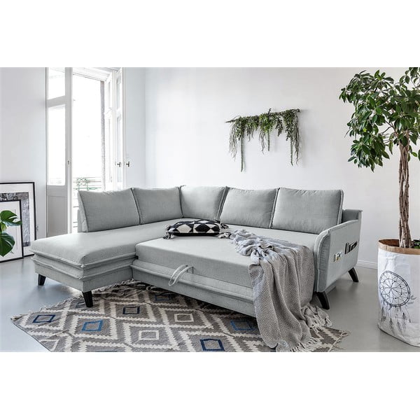 Svetlo siva raztegljiva sedežna garnitura Miuform Charming Charlie L, levi kot-image-3