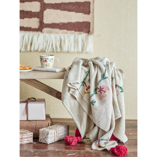 Kremno bela odeja z božičnim motivom 130x160 cm Yule – Bloomingville-image-1