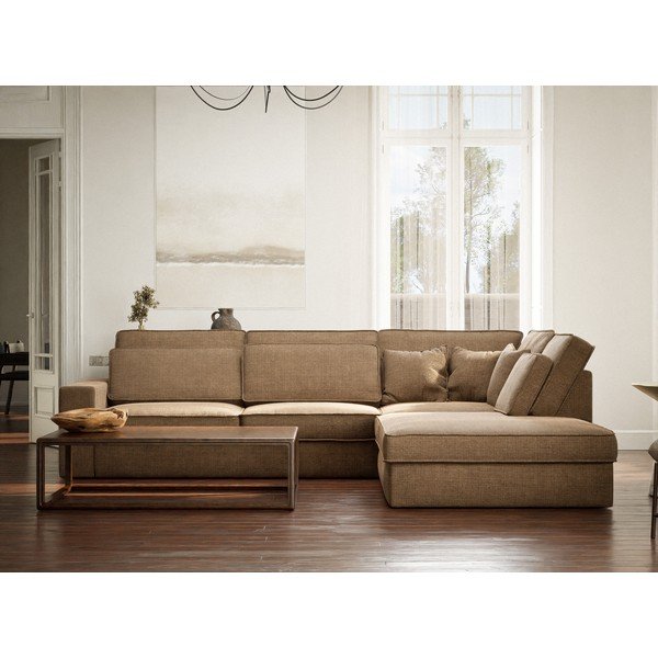 Svetlo rjava kotna sedežna garnitura iz šenilje (desni kot/v obliki črke L) Kirou – Maison de Rêve-image-4