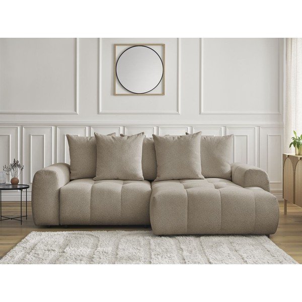 Bež raztegljiva kotna sedežna garnitura iz šenilje s prostorom za shranjevanje (desni kot/z ležalnikom) Roxelane – Bobochic Paris-image-1