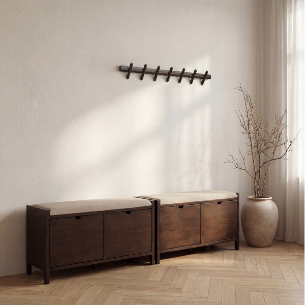 Omarica za čevlje iz masivnega hrasta s klopjo v temni naravni barvi 80x47x41 cm Hillmond – Rowico-image-3