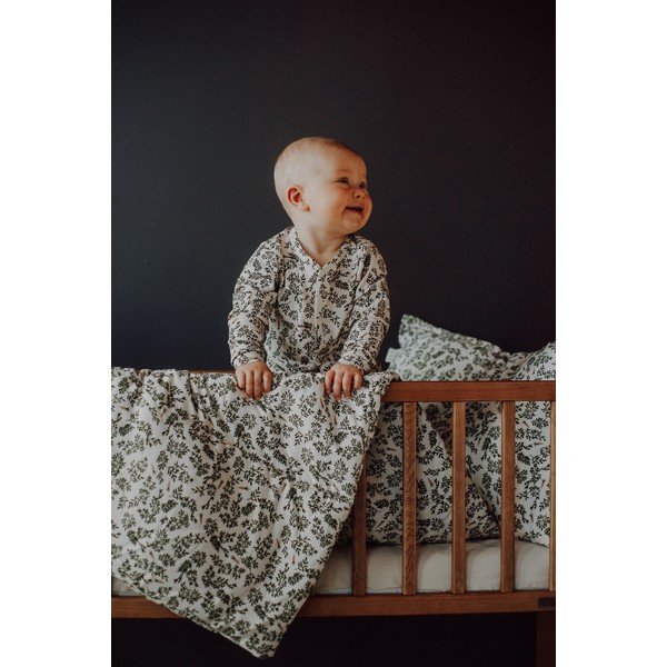 Zelen/kremno bel komplet za zibelko Green Floral – Malomi Kids-image-4