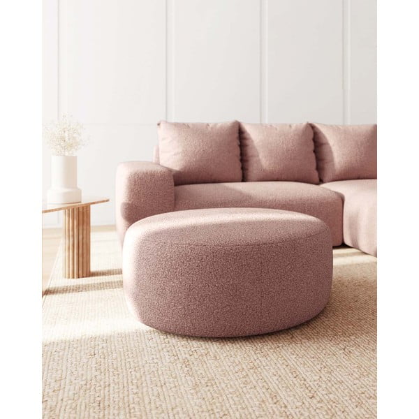 Svetlo rožnat tabure iz tkanine bouclé Feiro – MESONICA-image-2