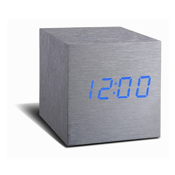 Siva budilka z modrim zaslonom LED Gingko Cube Click Clock