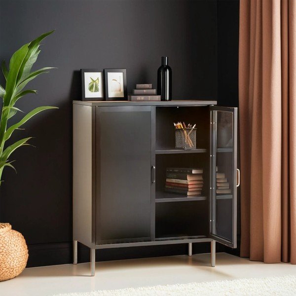 Siva jeklena vitrina 80x102x40 cm Acier – Premier Housewares-image-1