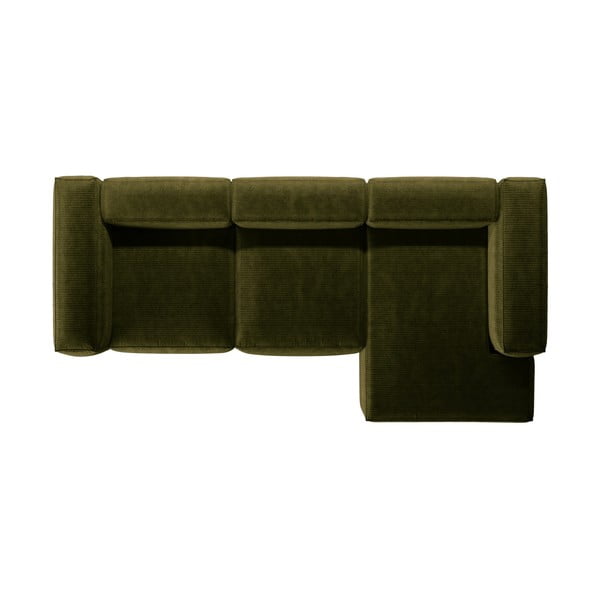 Zelena kotna sedežna garnitura iz rebrastega žameta (desni kot/z ležalnikom) Bergamo – Cosmopolitan Design-image-3