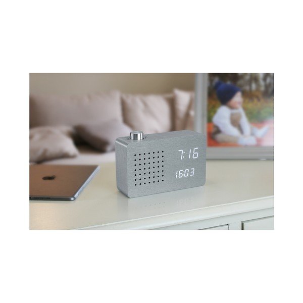 Siva budilka z belim zaslonom LED in radiem Gingko Radio Click Clock-image-4
