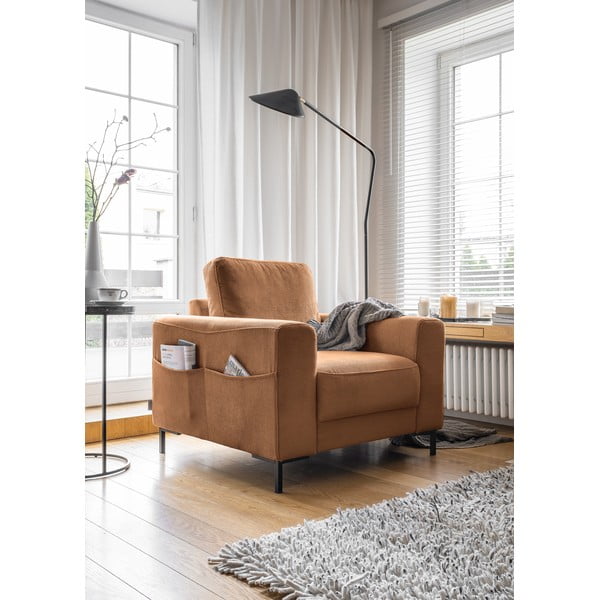 Oranžen/rjav fotelj iz rebrastega žameta Lofty Lilly – Miuform-image-2