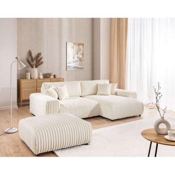 Kremno bel tabure iz rebrastega žameta Justin – Ropez-image-3