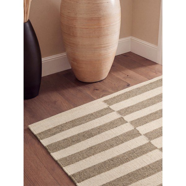 Bel/siv obojestranski/ročno tkan volnen tekač 80x200 cm Vika – Hanse Home-image-3