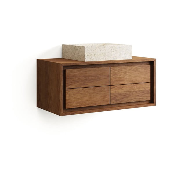 Temno rjava stenska omarica za pod umivalnik iz masivnega tika 90x40 cm Kenta – Kave Home-image-3