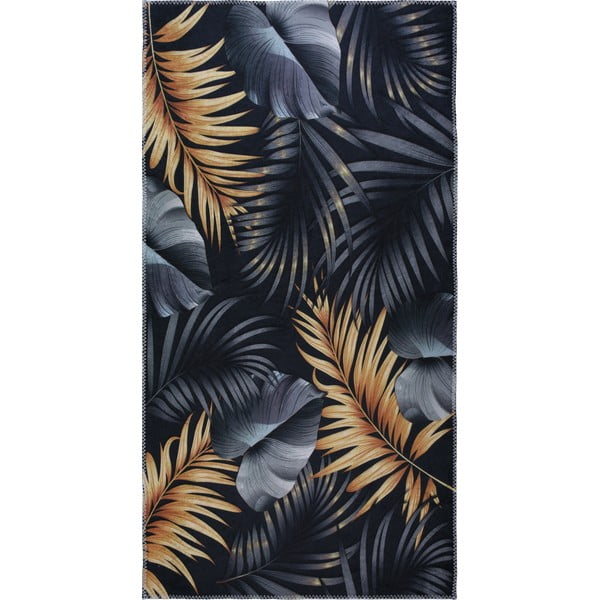 Temno modra/zlata pralna preproga 80x150 cm Midnight Leaves – Vitaus