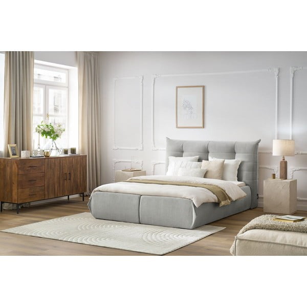 Svetlo siva oblazinjena zakonska postelja s prostorom za shranjevanje in letvenim dnom 160x200 cm Clothilde – Bobochic Paris-image-1