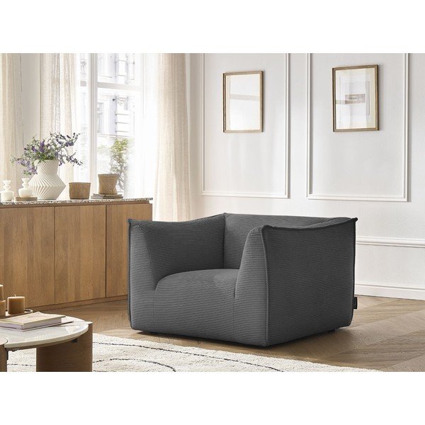 Temno siv fotelj iz rebrastega žameta Giorgia – Bobochic Paris-image-1