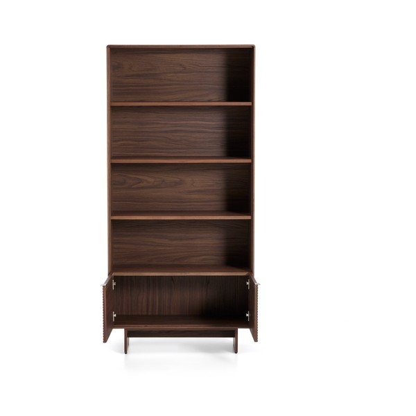 Regal v orehovem dekorju v temni naravni barvi 90x190x35 cm Norlen – Kave Home-image-4