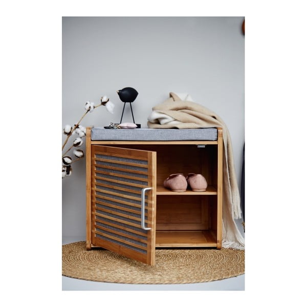 Sivo-rjava bambusova omarica za čevlje s klopjo Bahari – Wenko-image-1