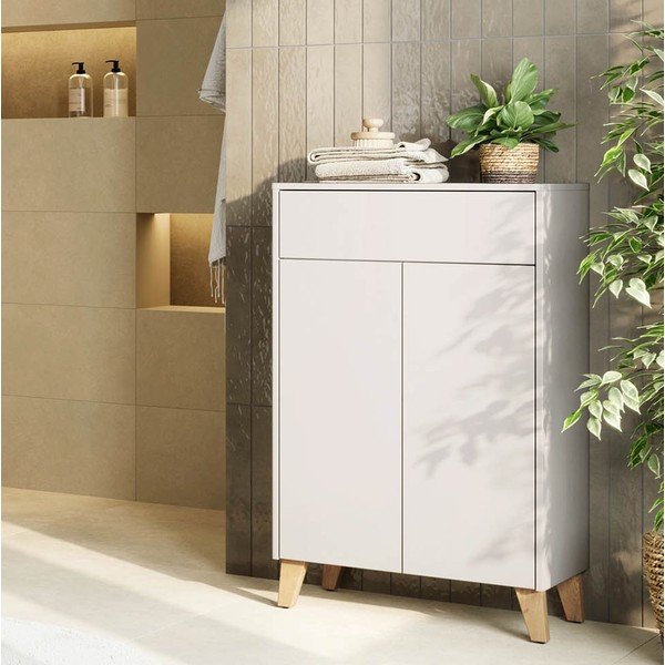Kremno bela visoka kopalniška omarica v mat dekorju 63x101 cm Arnea – Germania-image-1
