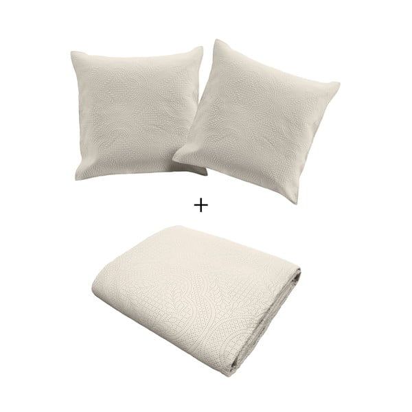 Kremno bel komplet pregrinjala in prevleke za vzglavnik iz mikrovlaken 240x260 cm Romane – douceur d'intérieur-image-4